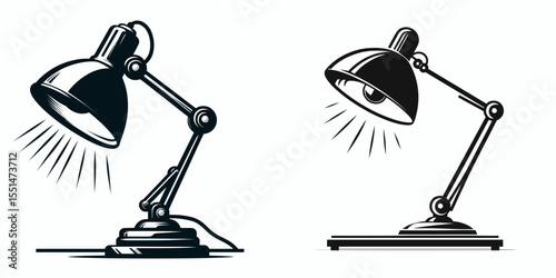 Desk Lamp. Furniture Interior Decoration Cartoon Animal Clipart Line Art Vector Illustration. Work area fixture tabletop illumination office bright study room lighting.