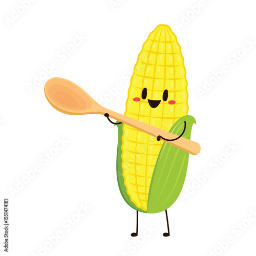 Corn cartoon vector. Cute vegetable vector character isolated on white. Corn mascot.