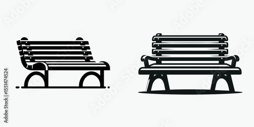 Bench. Furniture Interior Decoration Cartoon Animal Clipart Line Art Vector Illustration. Park seat outdoor furniture public place rest spot sit for comfort.
