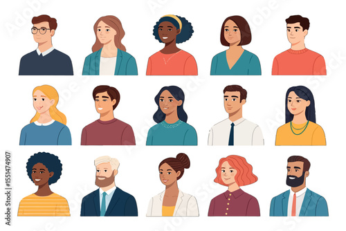 Diverse Portraits Collection: A vibrant collection of diverse individual portraits, showcasing a variety of ethnicities, ages, and expressions, perfect for inclusivity and diversity projects.