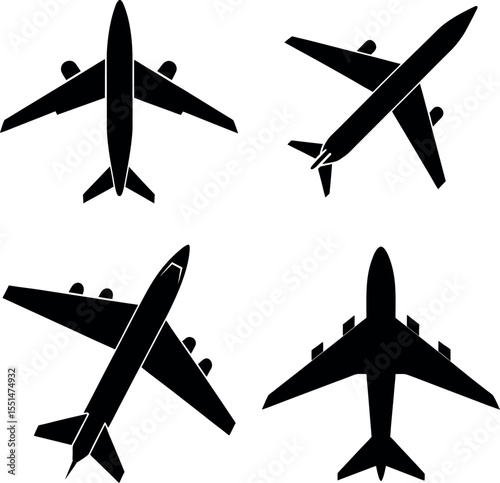 Vector art of airplanes top view isolated on white background