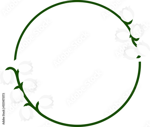 White Lily of the Valley Circular Floral Frame Isolated