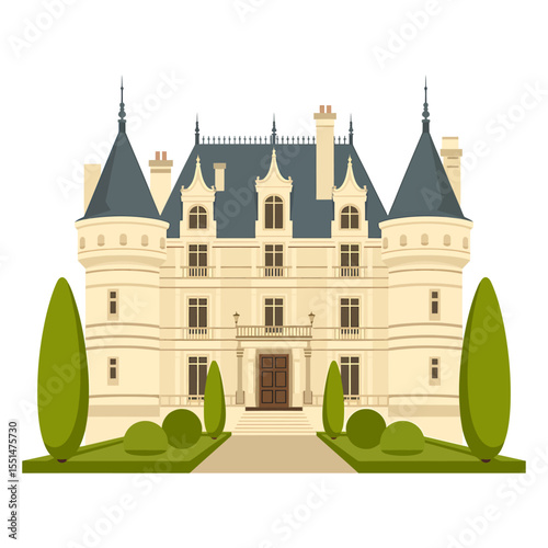 A-Stylized Illustration of a Majestic French Chateau Architectural Grandeur