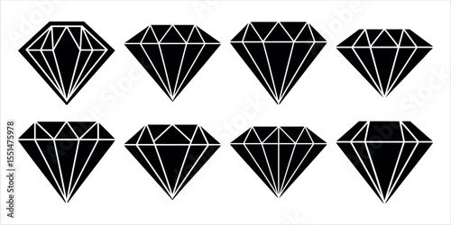 Vector art of diamonds set of various shapes isolated on white background