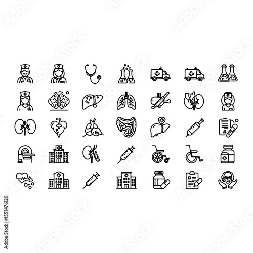 Set of 36 Medical and Hospital Line Icons – Editable Stroke Vector Pack