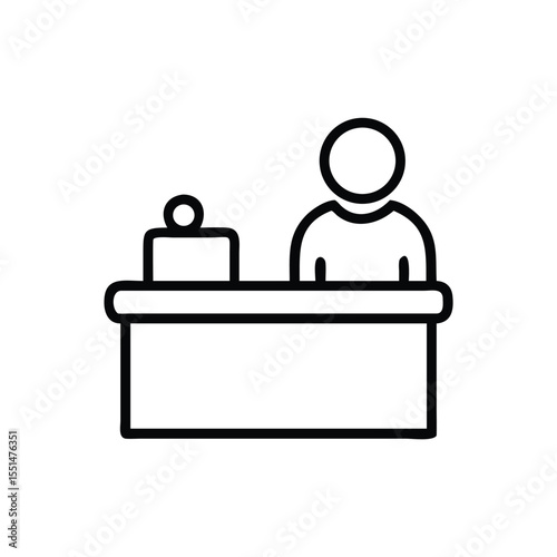 Receptionist at desk icon vector illustration customer service representative help desk support staff outline