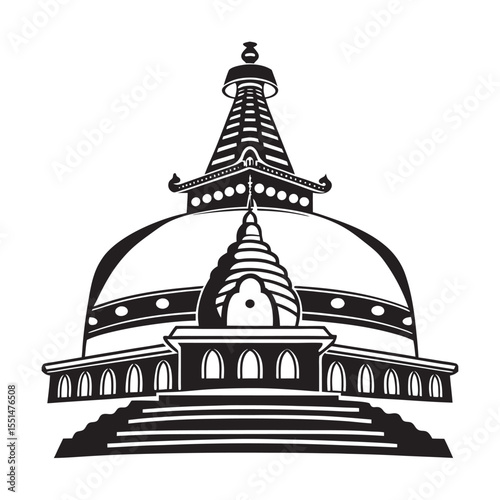 silhouette single unique design temple on the white background