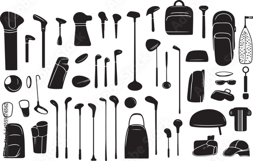 Golf Equipment Silhouette Collection Clubs Bags Balls Tees and Accessories