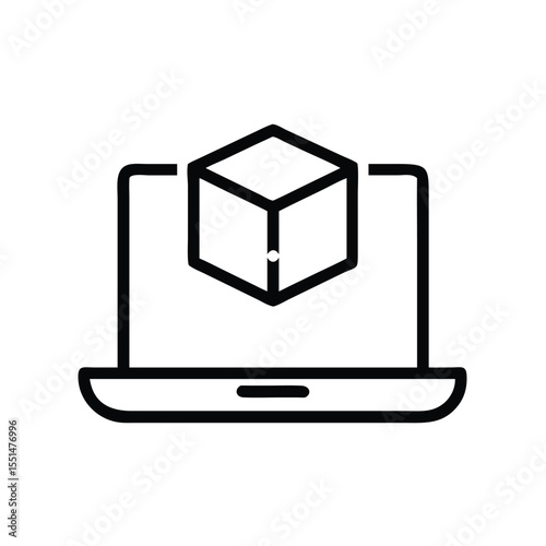 Laptop computer with cube for 3d modeling and design software application for graphic designer and artist