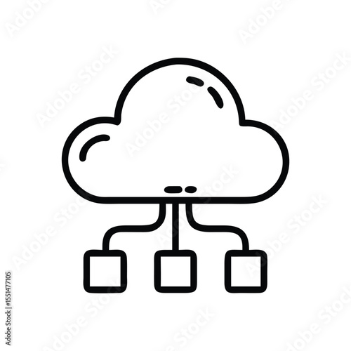 Cloud computing network diagram for data storage and sharing services outline vector illustration design icon