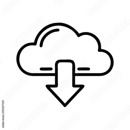Outline illustration of a cloud with a downward arrow indicating a download from the cloud service