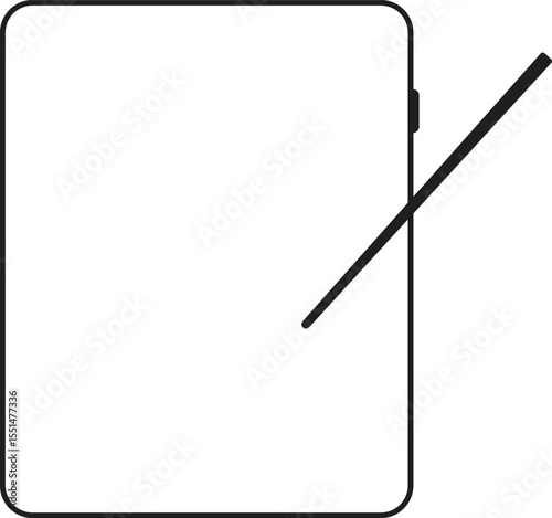 Outline illustration of a digital tablet with a stylus pen, perfect for showcasing creativity, user interface concepts, digital art tools, or tech-related graphic and UI design projects.