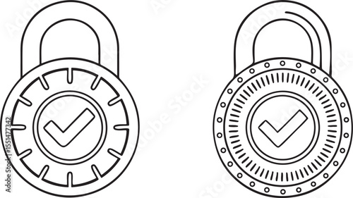 Padlock Icon with Check Mark Inside Flat Vector for Secure Login and Privacy App Settings