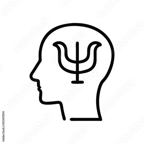 Outline of a head with the greek letter psi inside representing psychology and mental health awareness