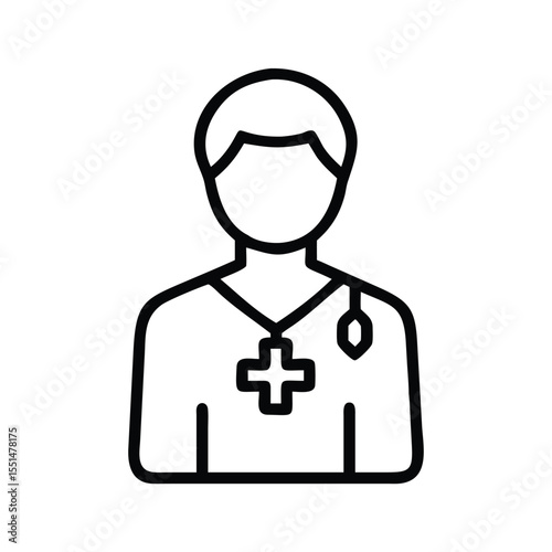 Outline illustration of a doctor or healthcare professional wearing scrubs and a stethoscope design image