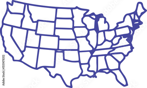 US Map Vector Illustration with Blue Tones Grid Layout and Minimal Modern Design