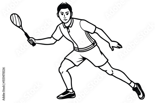 Dynamic vector illustration of a tennis player in silhouette, capturing the intense action of the sport