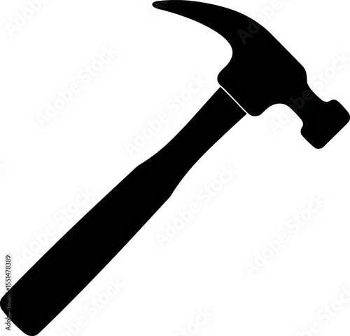 Black silhouette of claw hammer striking a nail