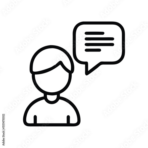 Person outline with a speech bubble containing horizontal lines indicating text or communication shown