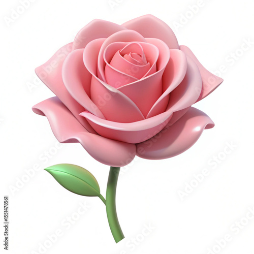 3D pink rose flower isolated, romantic Parents Day icon. Cartoon vector illustration on white background.
