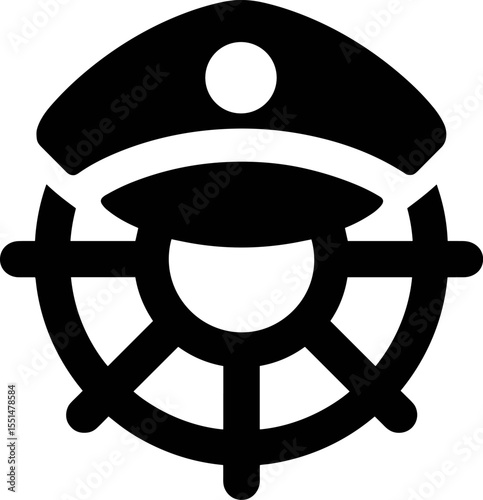 Ship captain steering wheel and hat icon representing maritime navigation