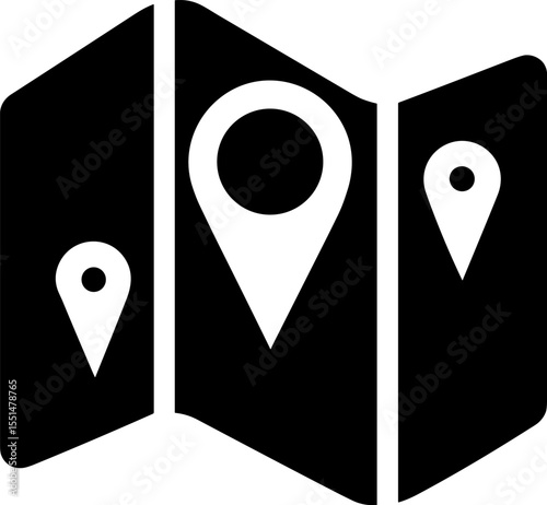 Black folded map showing location pins marking destination