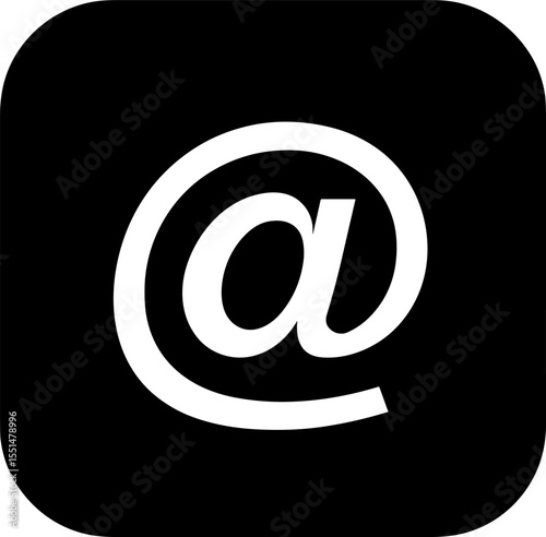 White at symbol on black square background representing email communication