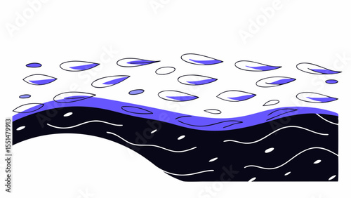 Stylized water waves with droplets create serene and calming atmosphere