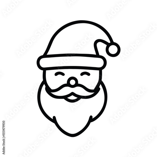 Illustration of santa claus with a beard and hat in black and white outline style, christmas theme is here