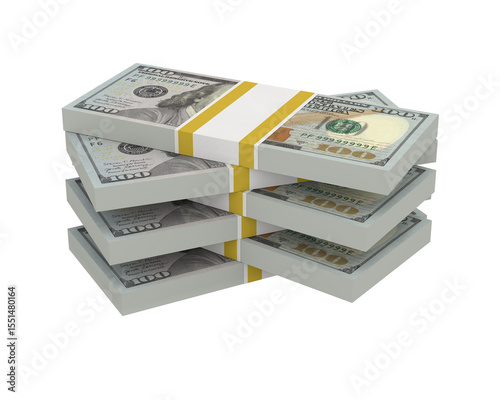 American dollar bills on white background. Isolated 3D illustration