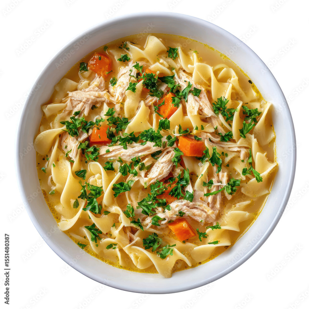 Delicious Chicken Noodle Soup with Tender Chicken and Fresh Vegetables in a Creamy Broth Delicious Chicken Noodle Soup with Tender Chicken and Fresh Vegetables in a Creamy Broth