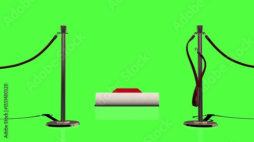 Red Carpet Unfurls with Velvet Rope Lift against Green Screen