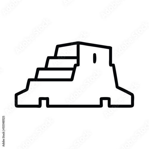 Outline drawing of mayan pyramid, ancient temple, aztec architecture, historical site, travel destination