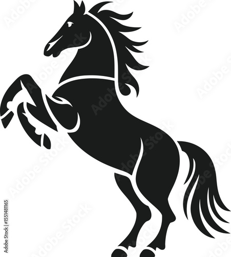 A striking black silhouette of a horse rearing on its hind legs, showcasing strength and grace. This design is perfect for equestrian-themed projects, sports branding, or any artistic work celebrating