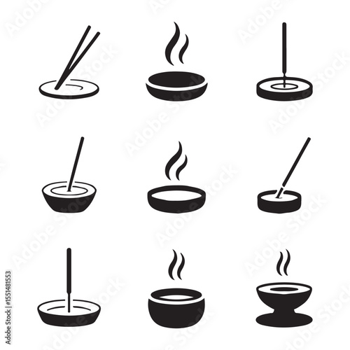Incense Icon Set for Spiritual. Simple Icons of Incense Burners and Holders
