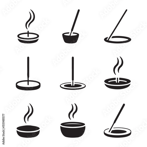 Incense Icon Set for Spiritual. Simple Icons of Incense Burners and Holders
