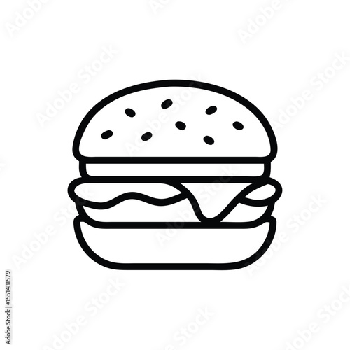 Burger illustration delicious food hamburger cheeseburger fast food vector icon simple line drawing 100px