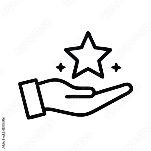 Hand holding star vector icon for achievement reward success and quality service rating symbol 100