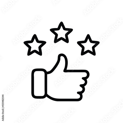 Thumbs up rating icon for positive feedback and review with stars vector illustration design 100 char
