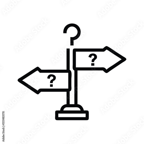 Decision making process concept with signpost and question marks for business strategy and direction