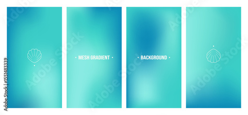 Set of turquoise mesh gradient backgrounds. Soft dreamy wallpaper, emotional depth print cover, tosca design backdrop in blue, green colores.
