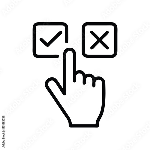 Check mark and cross selection choice with hand pointer for user interface design element icon vector