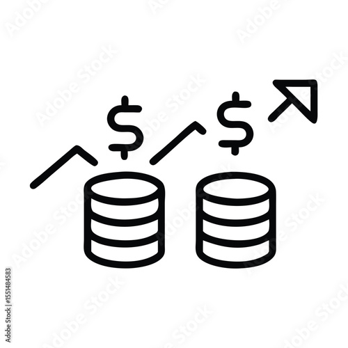 Financial growth and investment increase with rising chart and coin stacks for business success icon