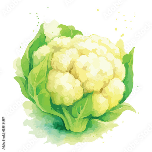 Watercolor vector illustration of cauliflower, isolated on white background.
