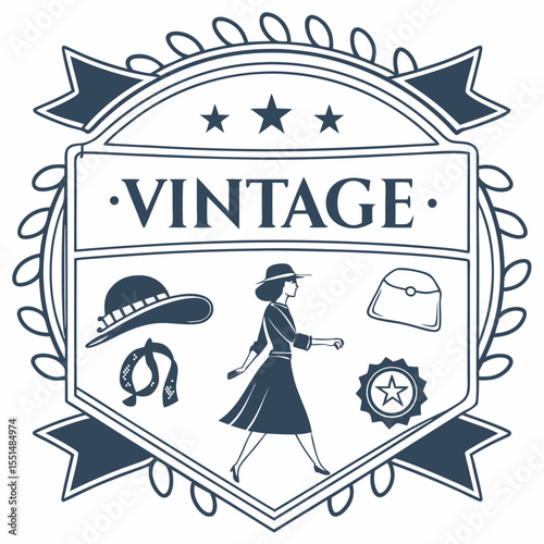 Vintage Fashion Emblem with Accessories style emblem featuring