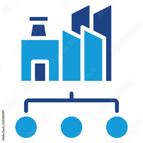 Icon for an industrial facility or company with a production process that produces some output or distribution.