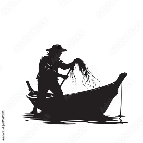 silhouette of a man with a boat