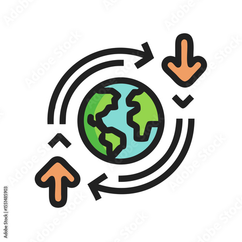 Illustration of a globe with arrows indicating recycling and sustainability 