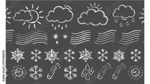 Simple Chalk Style Weather Icons Including - Hand Drawn Vector Illustration