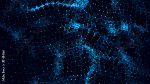 Abstract distorted wireframe wave. Vector curve surface background. Technology grid pattern. Blue mesh wave.
